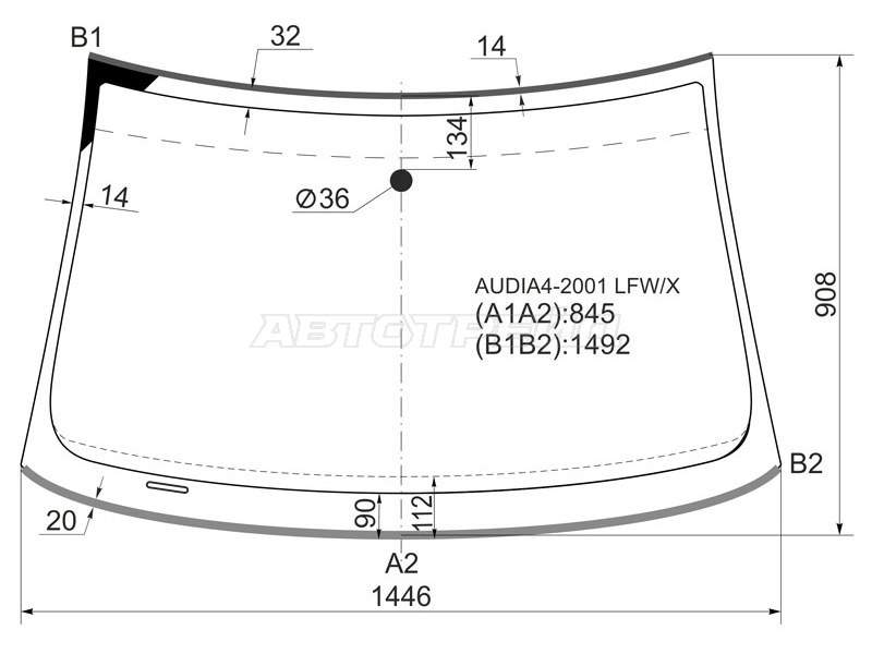 Стекло лобовое (Молдинг) Audi A4 00-09  / S4 03-08 (XYG: AUDIA4-2001 LFW/X)