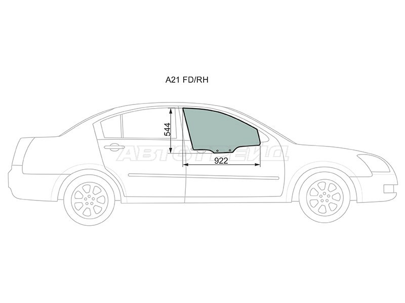 Стекло боковое опускное (Спереди / Справа / Цвет зеленый) Chery Fora A21 06-10 (XYG: A21 FD/RH)