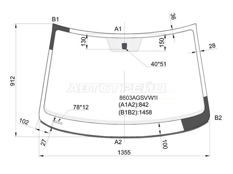 Стекло лобовое (Молдинг) Volkswagen Polo 09-15 (FUYAO: 8603AGSVW1I)