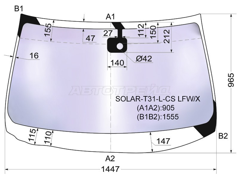 Стекло лобовое (Атермальное / Датчик дождя) Nissan X-Trail 07-11 (XYG: SOLAR-T31-L-CS LFW/X)