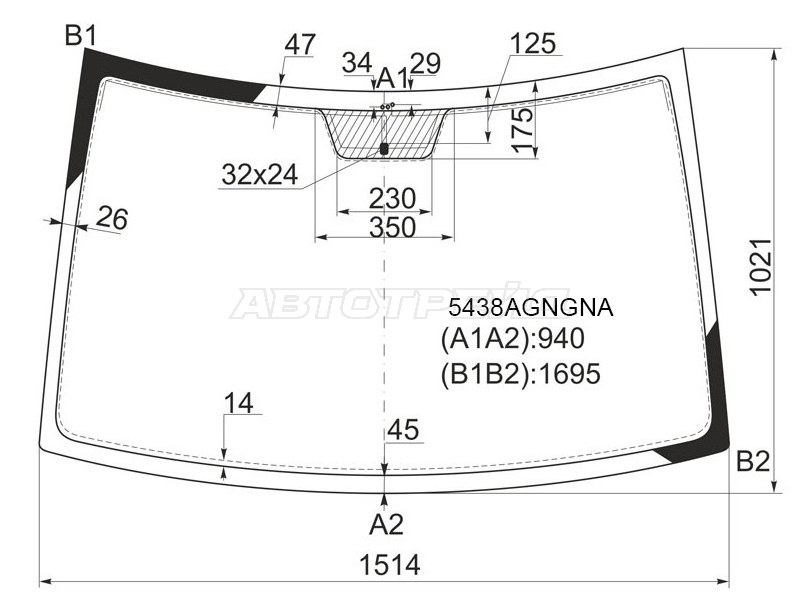 Стекло лобовое (Антенна) Mercedes-Benz Viano 03-14  / Vito 03-14 (FUYAO: 5438AGNGNA)
