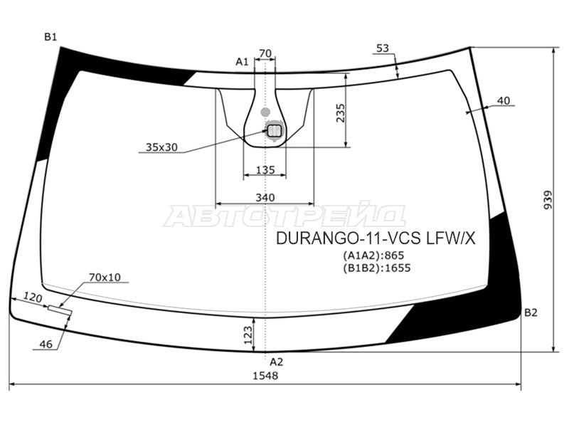 Стекло лобовое (Датчик дождя) Dodge Durango 11-13  / Jeep Grand Cherokee 10-13 (XYG: DURANGO-11-VCS LFW/X)