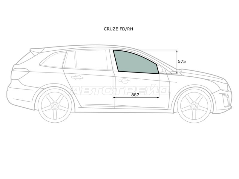 Стекло боковое опускное (Спереди / Справа / Цвет зеленый) Chevrolet Cruze 09-15  / Daewoo Lacetti 08-11 (XYG: CRUZE FD/RH)