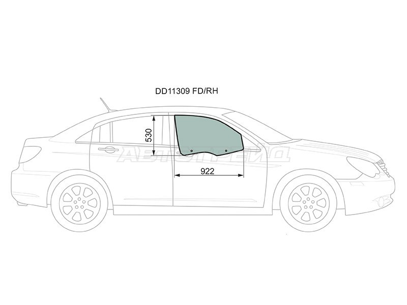 Стекло боковое опускное (Спереди / Справа / Цвет зеленый) Chrysler Sebring 06-10  / Dodge Avenger 07-14 (XYG: DD11309 FD/RH)