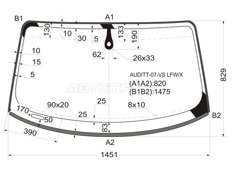 Стекло лобовое (Датчик дождя / Молдинг) Audi TT 06-14 (XYG: AUDITT-07-VS LFW/X)