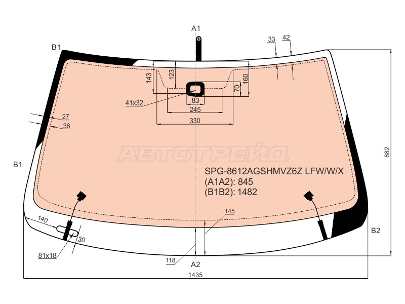 Стекло лобовое (Обогрев полный / Датчик дождя) Volkswagen Jetta 10-14 (SAT: SPG-8612AGSHMVZ6Z LFW/W/X)