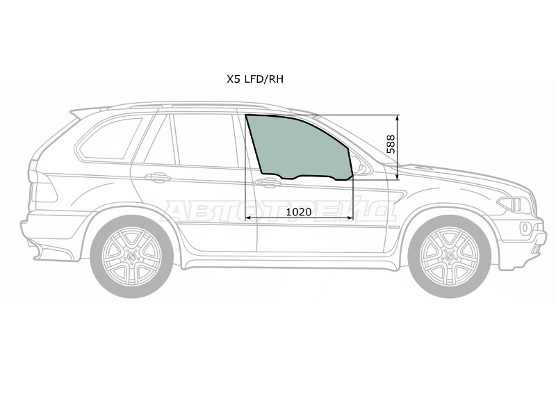 Стекло боковое опускное (Спереди / Справа / Цвет зеленый / Триплекс) BMW X5 99-06 (XYG: X5 LFD/RH)