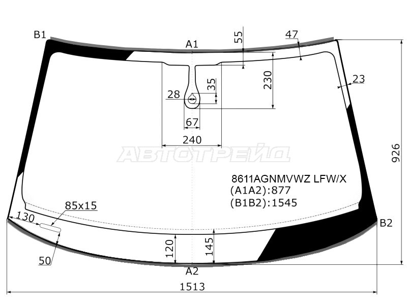 Стекло лобовое (Датчик дождя / Молдинг / 4D SED /5D WGN) Audi A6 10-14  / A6 allroad quattro 12-14  / S6 12-14 (XYG: 8611AGNMVWZ LFW/X)