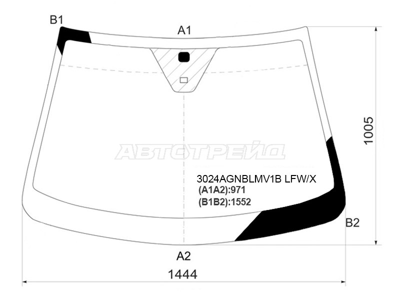 Стекло лобовое (Датчик дождя) Chevrolet Captiva 06-15  / Opel Antara 06-15  / Daewoo Winstorm 06-10  / Saturn Vue 07-10 (XYG: 3024AGNBLMV1B LFW/X)