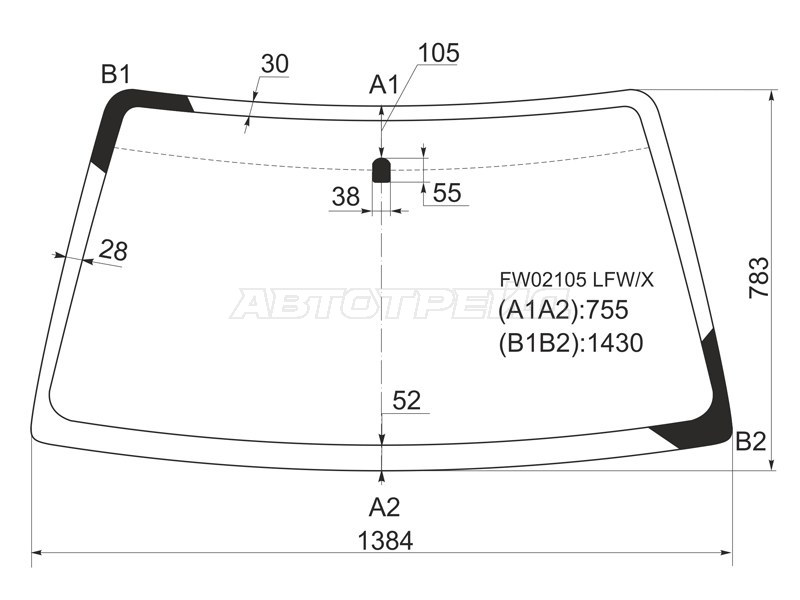 Стекло лобовое Suzuki Escudo 97-05  / Grand Vitara 97-05  / Chevrolet Tracker 97-05  / Mazda Proceed Levante 98-99  / Suzuki Grand Escudo 00-05  / Grand Vitara XL-7 01-06 (XYG: FW02105 LFW/X)