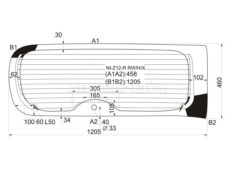 Стекло заднее (Цвет зеленый / Обогрев) Nissan Cube 08-20 (XYG: NI-Z12-R RW/H/X)