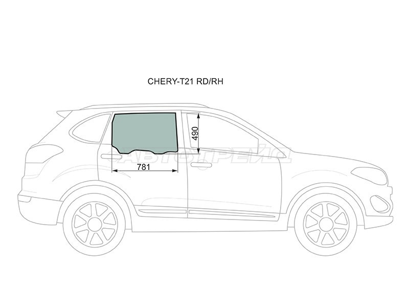 Стекло боковое опускное (Сзади / Справа / Цвет зеленый) Chery Tiggo 5 14-20 (XYG: CHERY-T21 RD/RH)