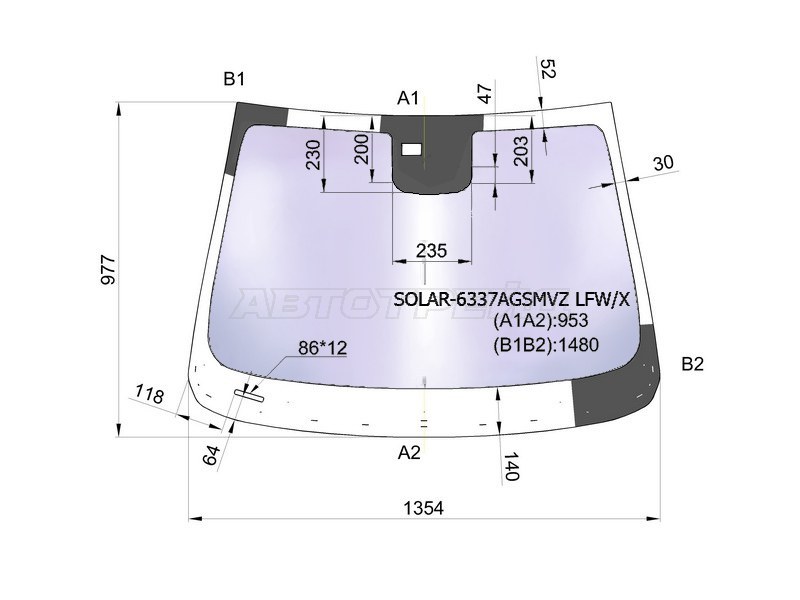 Стекло лобовое (Атермальное / Датчик дождя / Молдинг) Opel Mokka 12-19  / Buick Encore 12-  / Chevrolet Tracker 13-15 (XYG: SOLAR-6337AGSMVZ LFW/X)