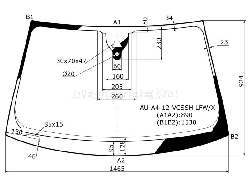 Стекло лобовое (Камера / Датчик дождя) Audi A4 12-15  / S4 11-16 (XYG: AU-A4-12-VCSSH LFW/X)