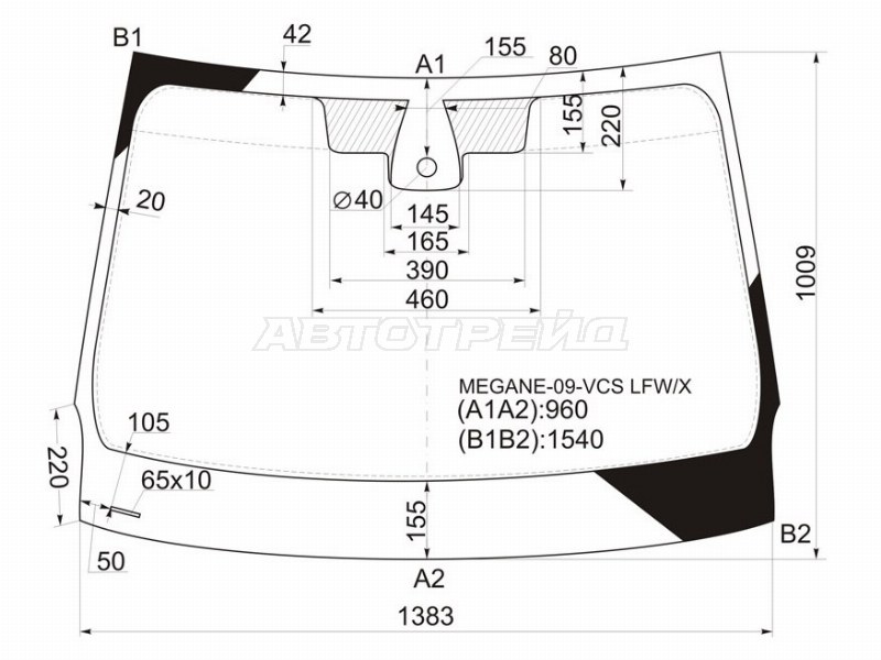 Стекло лобовое (Датчик дождя) Renault Fluence 09-17  / Megane 08-16 (XYG: MEGANE-09-VCS LFW/X)