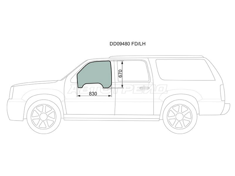 Стекло боковое опускное (Спереди / Слева / Цвет зеленый) Cadillac Escalade 01-06  / Chevrolet Avalanche 03-06  / Silverado 99-07 (XYG: DD09480 FD/LH)