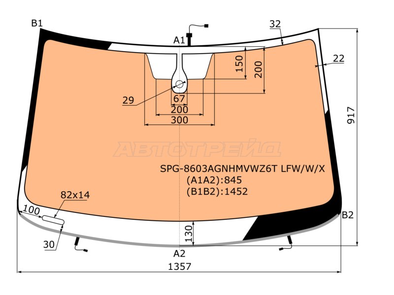 Стекло лобовое (Обогрев полный / Датчик дождя) Volkswagen Polo 14-20 (SAT: SPG- 8603AGNHMVWZ6T LFW/W/X)