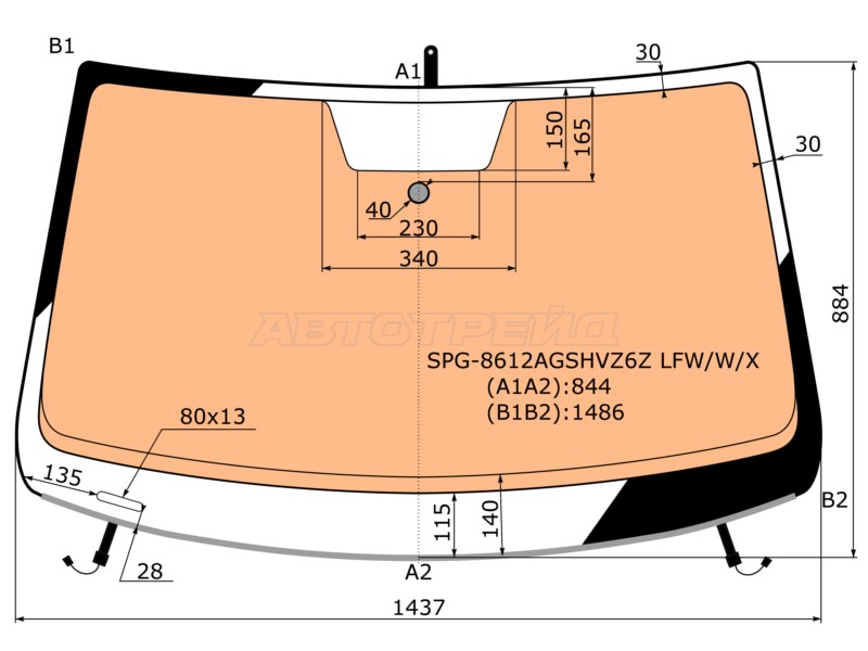 Стекло лобовое (Обогрев полный) Volkswagen Jetta 14-19 (SAT: SPG-8612AGSHVZ6Z LFW/W/X)