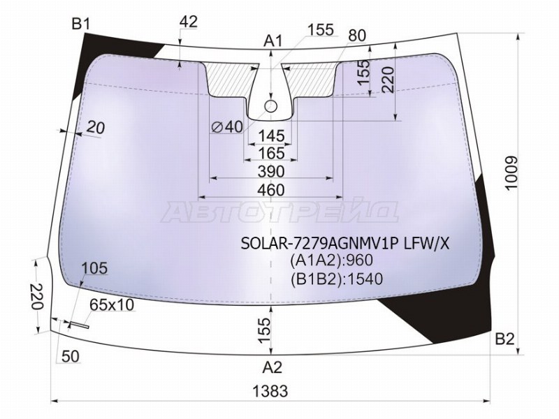 Стекло лобовое (Атермальное / Датчик дождя) Renault Fluence 09-17  / Megane 08-16 (XYG: SOLAR-7279AGNMV1P LFW/X)