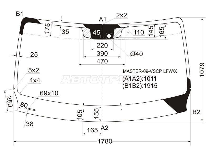 Стекло лобовое (Датчик дождя) Opel Movano 10-  / Renault Master 10- (XYG: MASTER-09-VSCP LFW/X)