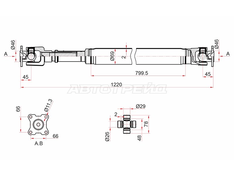 Вал карданный RR TOYOTA LAND CRUISER 80 ATM (SAT: ST-37110-60520)