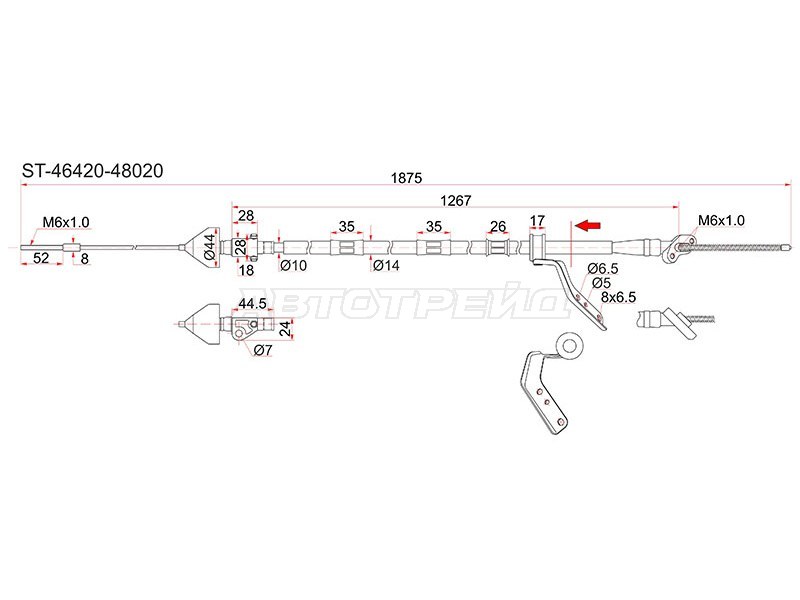 Трос ручника TY Harrier ACU /SXU /MCU15, 4WD -RH (SAT: ST-46420-48020)