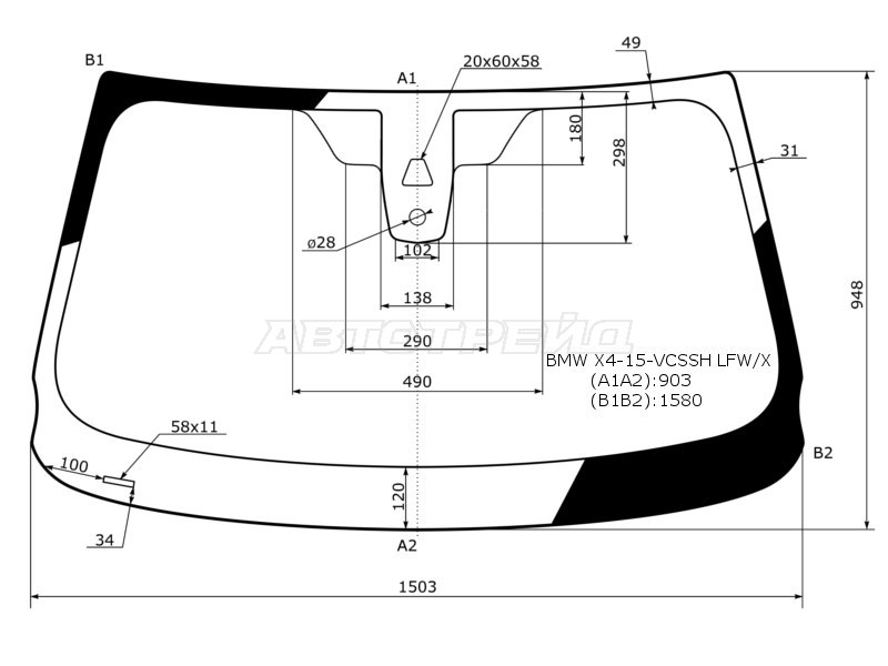 Стекло лобовое (Камера / Датчик дождя) BMW X4 14-18 (XYG: BMW-X4-15-VCSSH LFW/X)