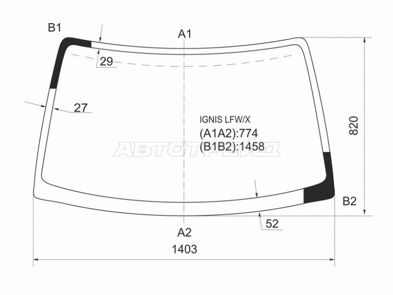 Стекло лобовое Chevrolet Cruze 01-08  / Subaru Justy 03-07  / Suzuki Ignis 00-07  / Swift 00-04 (XYG: IGNIS LFW/X)