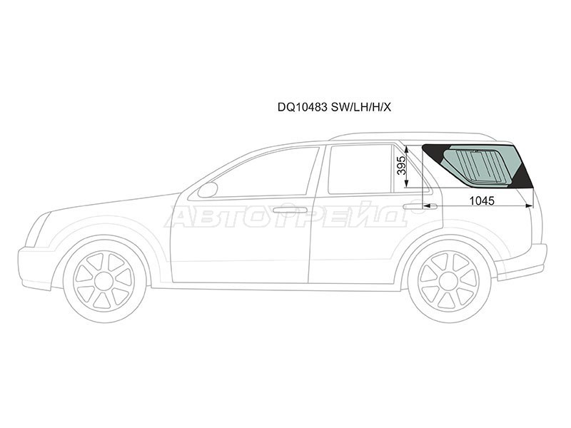 Стекло кузова боковое (не опускное) (Слева / Цвет зеленый / Антенна) Cadillac SRX 04-09 (XYG: DQ10483 SW/LH/H/X)