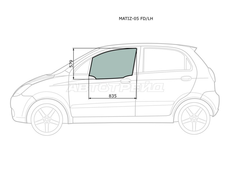 Стекло боковое опускное (Спереди / Слева / Цвет зеленый) Chevrolet Spark 05-10  / Daewoo Matiz 07-11 (XYG: MATIZ-05 FD/LH)