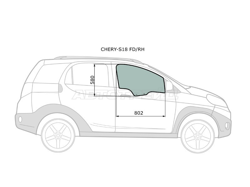 Стекло боковое опускное (Спереди / Справа / Цвет зеленый) Chery indiS S18D 11-16  / Riich 09-13 (XYG: CHERY-S18 FD/RH)