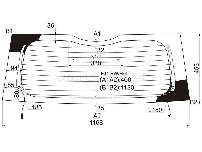 Стекло заднее (Цвет зеленый / Обогрев) Nissan Note 05-13 (XYG: E11 RW/H/X)