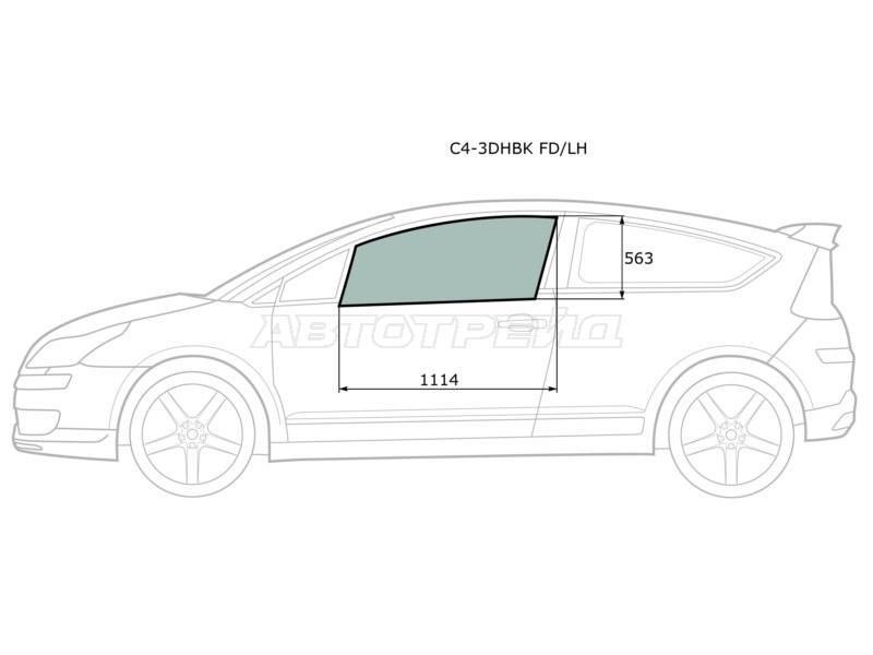 Стекло боковое опускное (Спереди / Слева / Цвет зеленый) Citroen C4 04-11 (XYG: C4-3DHBK FD/LH)