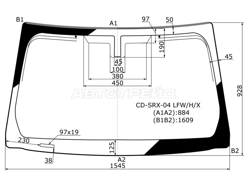 Стекло лобовое (Антенна / Молдинг) Cadillac SRX 04-09 (XYG: CD-SRX-04 LFW/H/X)