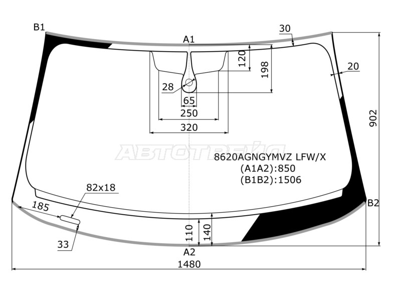Стекло лобовое (Датчик дождя / Молдинг) Audi A3 12-19  / S3 13-16 (XYG: 8620AGNGYMVZ LFW/X)