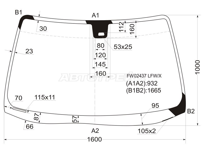 Стекло лобовое (Датчик дождя) Acura MDX 00-06  / Honda MDX 03-06 (XYG: FW02437 LFW/X)