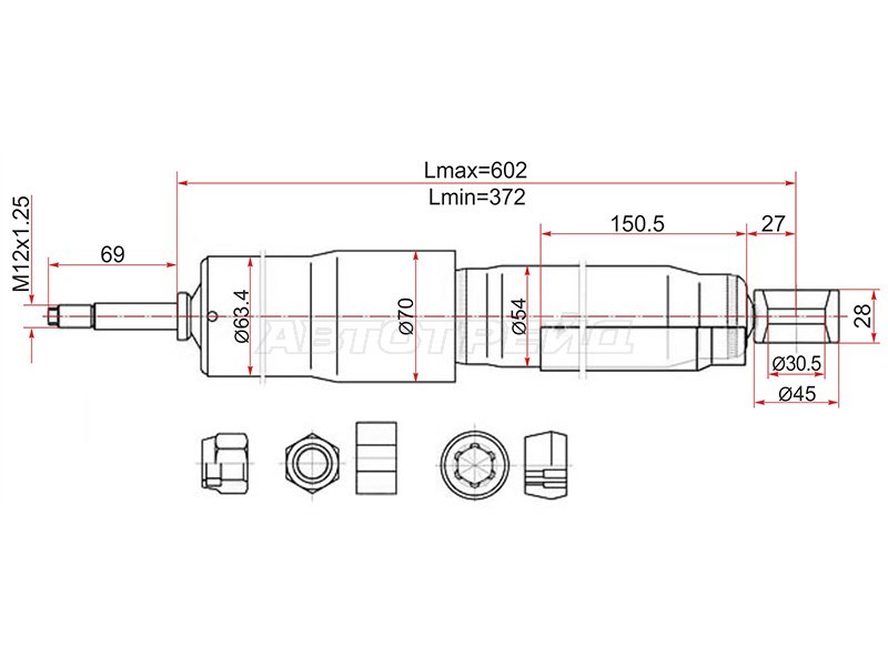 Амортизатор задний TOYOTA LAND CRUISER 80 90-98 LH=RH (SAT: ST-48531-69286)