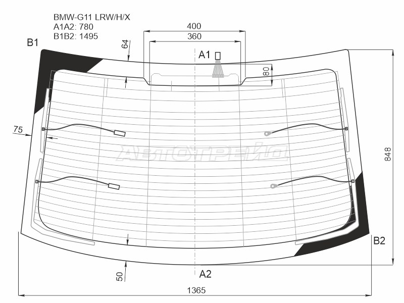 Стекло заднее (Цвет зеленый / Триплекс / Обогрев / Антенна) BMW 7-Series 15-23 (XYG: BMW-G11 LRW/H/X)