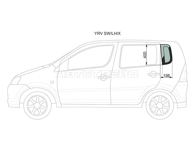 Стекло кузова боковое (не опускное) (Слева / Цвет зеленый) Daihatsu YRV 00-05 (XYG: YRV SW/LH/X)