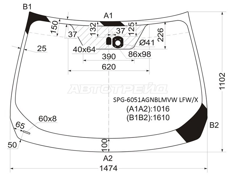 Стекло лобовое (Датчик дождя) Nissan Murano 07-16 (SAT: SPG-6051AGNBLMVW LFW/X)