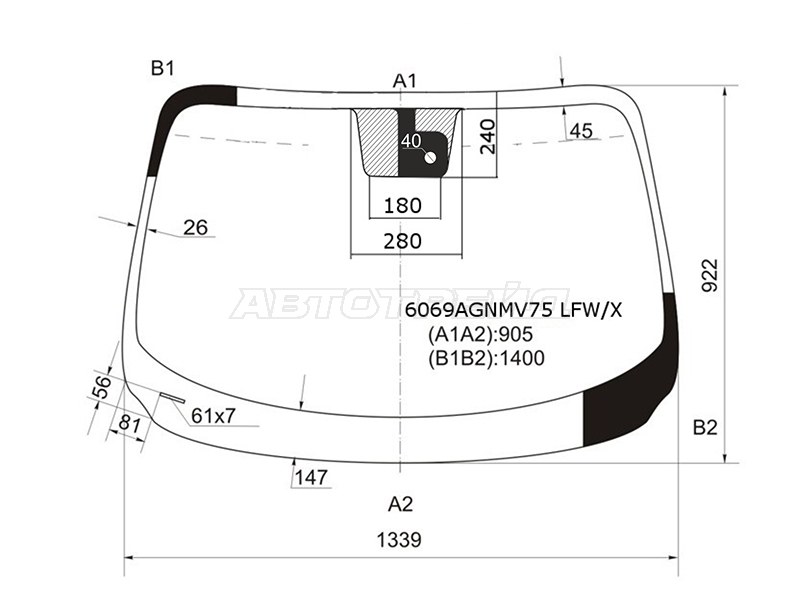 Стекло лобовое (Датчик дождя / Сборка Япония) Nissan Juke 10-20 (XYG: 6069AGNMV75 LFW/X)