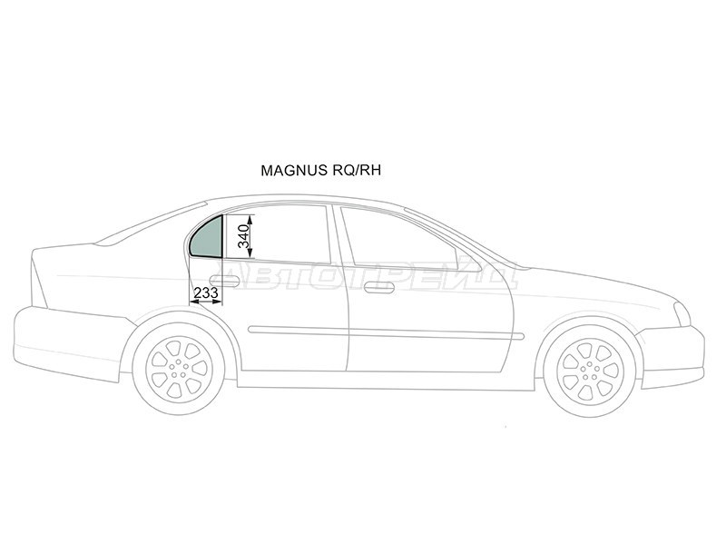 Стекло форточки (Цвет зеленый) Chevrolet Evanda 04-06  / Daewoo Evanda 00-06  / Magnus 99-04  / Suzuki Verona 04-06 (XYG: MAGNUS RQ/RH)