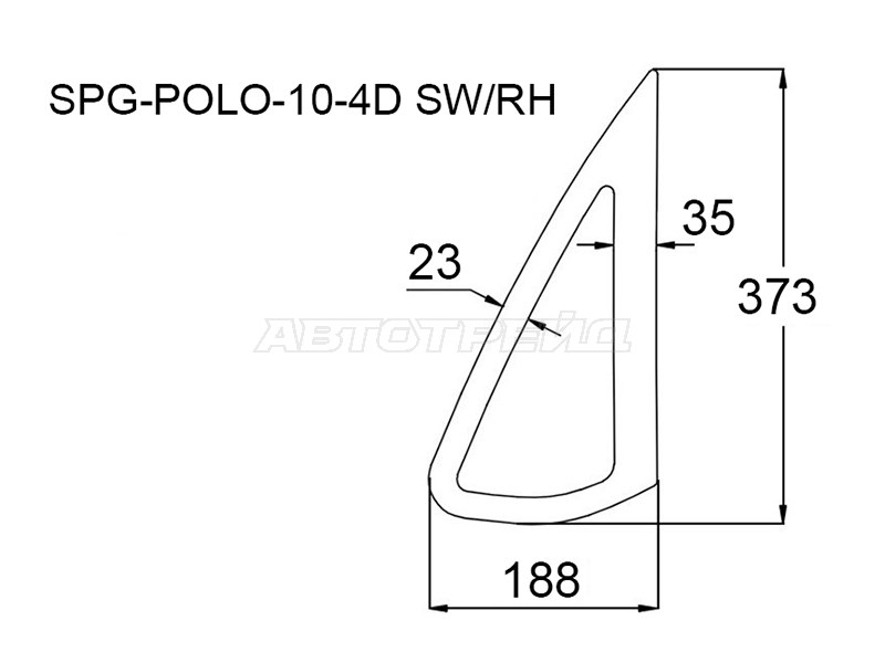 Стекло кузова боковое (не опускное) (Справа / Цвет зеленый) Skoda Rapid 20-  / Volkswagen Polo 09-20 (SAT: SPG-POLO-10-4D SW/RH)