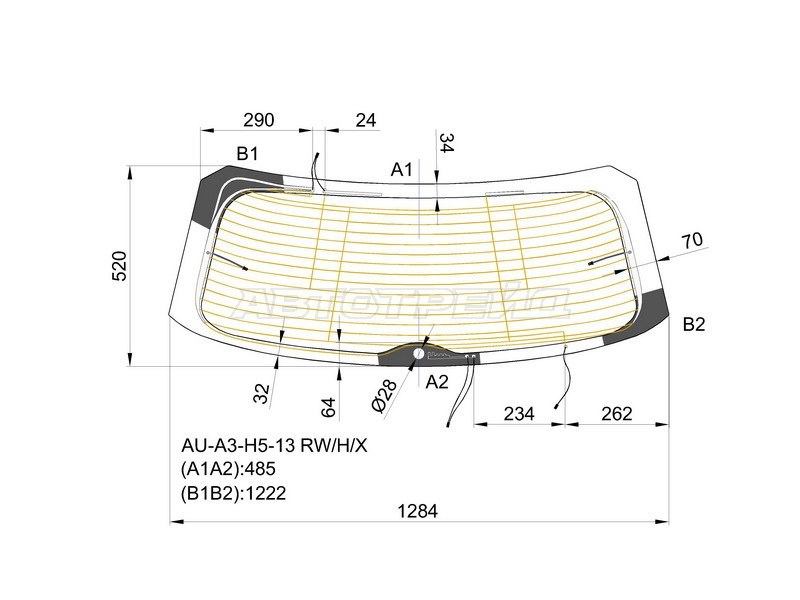 Стекло заднее (Цвет зеленый / Обогрев / Антенна) Audi A3 12-19  / S3 13-16 (XYG: AU-A3-H5-13 RW/H/X)