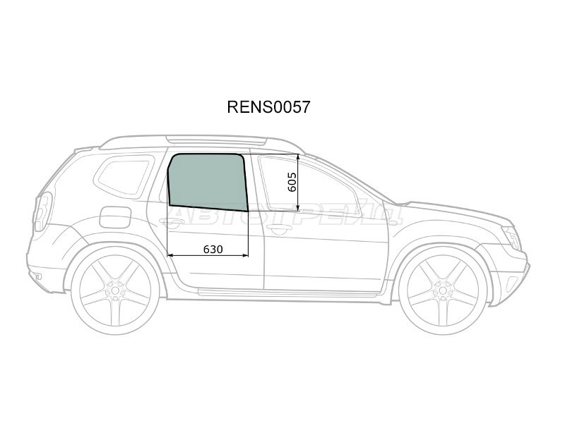 Стекло боковое опускное (Сзади / Справа / Цвет зеленый) Nissan Terrano 14-22  / Renault Duster 10-21  / Dacia Duster 10-17 (KMK: RENS0057)