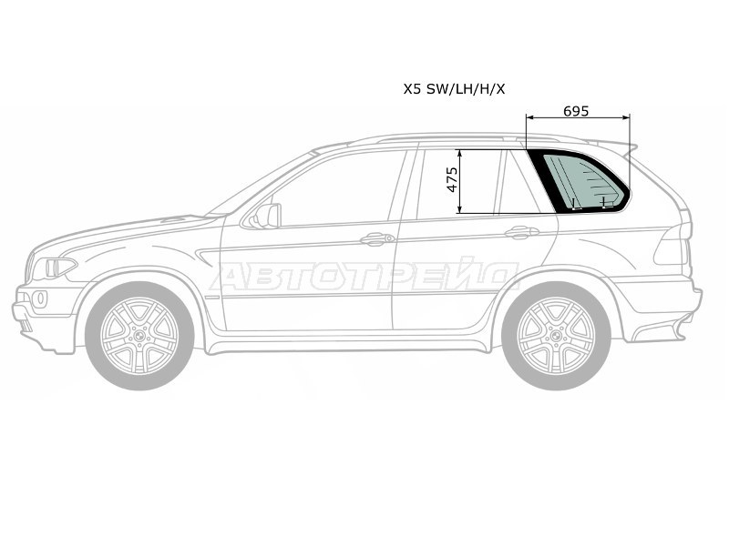 Стекло кузова боковое (не опускное) (Слева / Цвет зеленый / Антенна) BMW X5 99-06 (XYG: X5 SW/LH/H/X)