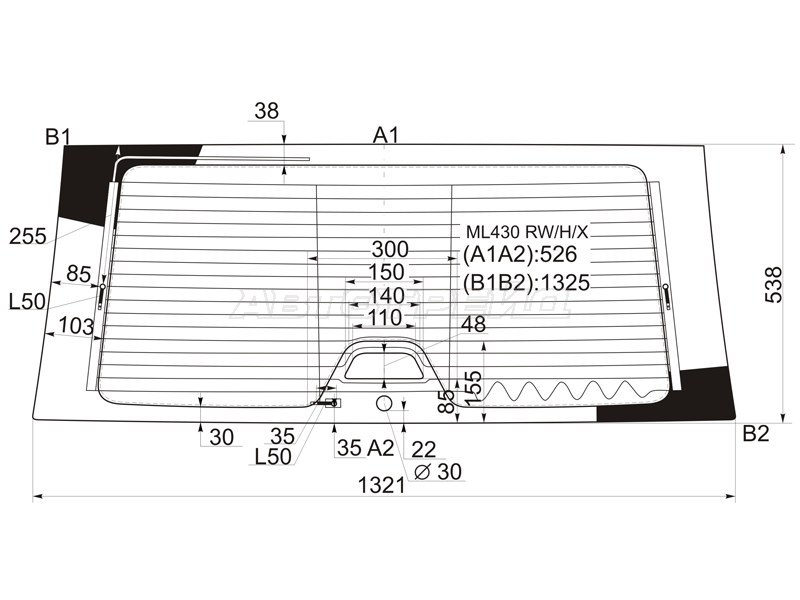 Стекло заднее (Цвет зеленый / Обогрев / Антенна) Mercedes-Benz M-Class 97-05 (XYG: ML430 RW/H/X)
