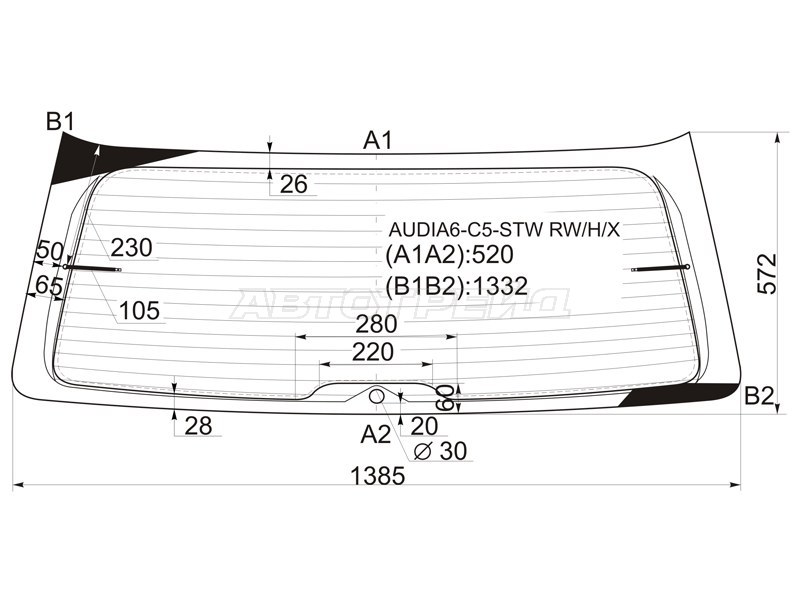 Стекло заднее (Цвет зеленый / Обогрев) Audi A6 97-05  / A6 allroad quattro 00-05  / S6 99-04 (XYG: AUDIA6-C5-STW RW/H/X)