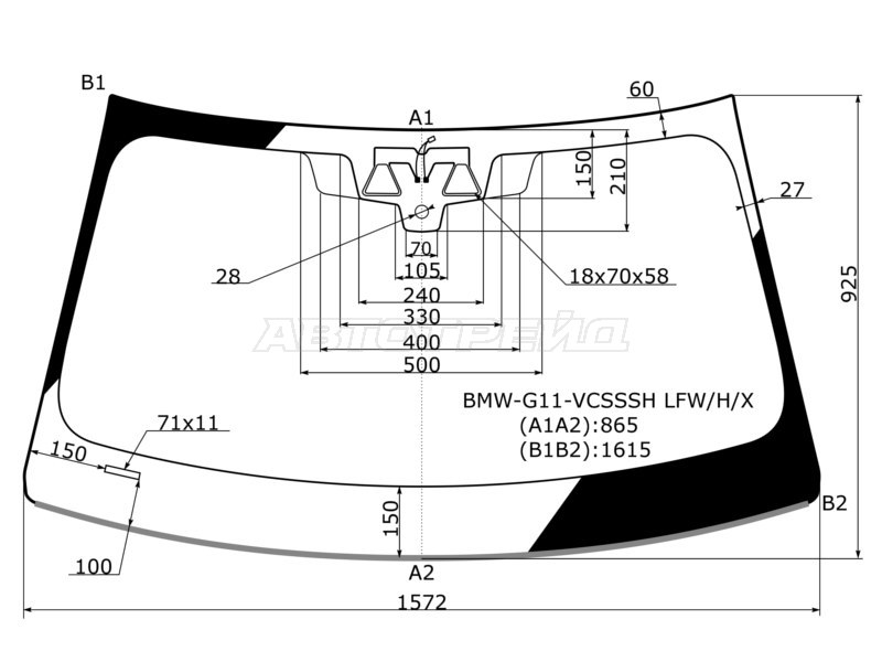 Стекло лобовое (Две камеры / Датчик дождя / Молдинг) BMW 7-Series 15-23 (XYG: BMW-G11-VCSSSH LFW/H/X)