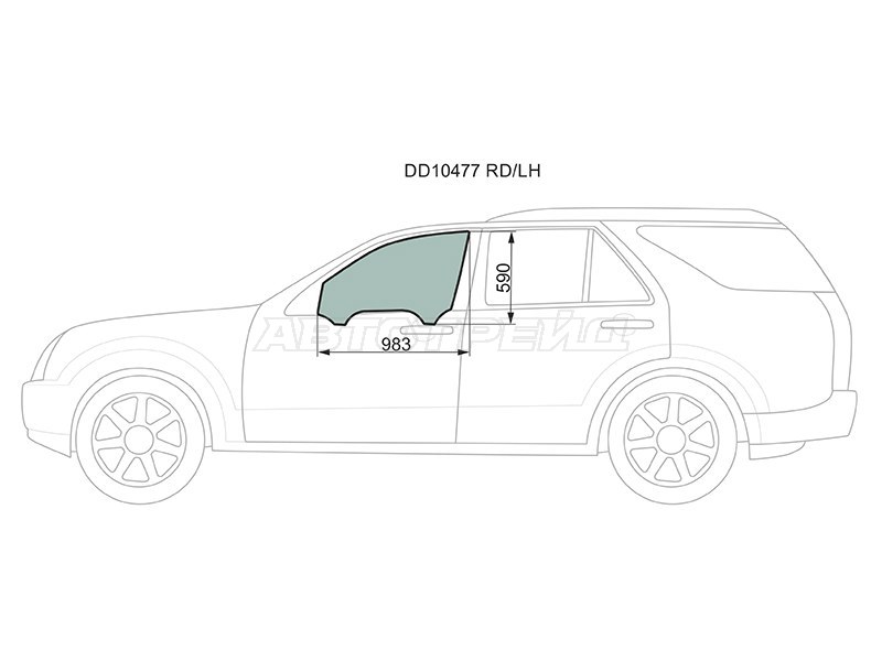Стекло боковое опускное (Спереди / Слева / Цвет зеленый) Cadillac SRX 04-09 (XYG: DD10477 FD/LH)